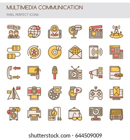 Multimedia and Communication , Thin Line and Pixel Perfect Icons