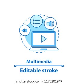 Multimedia concept icon. Media player interface. Play video idea thin line illustration. Vector isolated outline drawing. Editable stroke