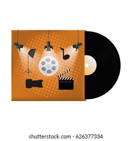 Multimedia concept poster design on vinyl cover. Vector illustration