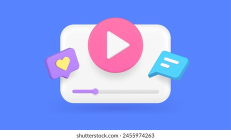 Multimedia content browse video audio play button social media network app 3d icon realistic vector illustration. Cyberspace user entertainment digital technology internet player broadcast service