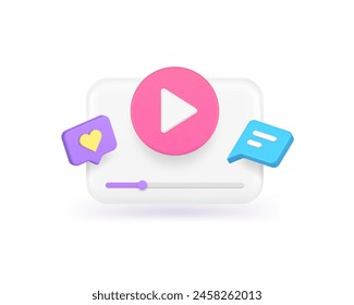 Multimedia content browse video audio play button social media network app 3d icon realistic vector illustration. Cyberspace user entertainment digital technology internet player broadcast service