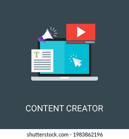 Multimedia, content creator vector illustration background in flat style. Suitable for web banners, social media, postcard, presentation and many more.