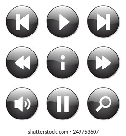 Multimedia Controller Black Vector Button Icon Design Set