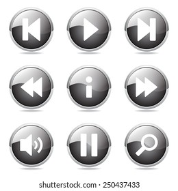 Multimedia Controller Black Vector Button Icon Design Set