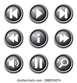 Multimedia Controller Black Vector Button Icon Design Set