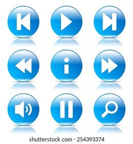 Multimedia Controller Blue Vector Button Icon Design Set