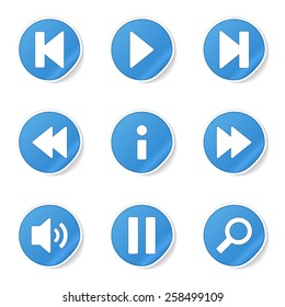 Multimedia Controller Blue Vector Button Icon Design Set