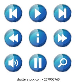 Multimedia Controller Blue Vector Button Icon Design Set
