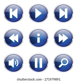 Multimedia Controller Blue Vector Button Icon Design Set