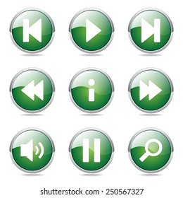 Multimedia Controller Green Vector Button Icon Design Set