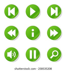 Multimedia Controller Green Vector Button Icon Design Set
