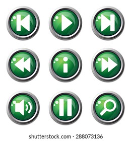 Multimedia Controller Green Vector Button Icon Design Set