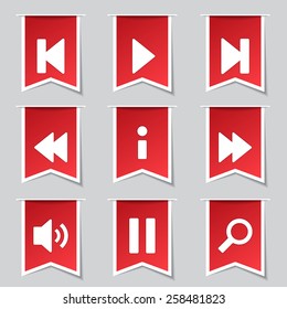 Multimedia Controller Label Vector Red Icon Design Set