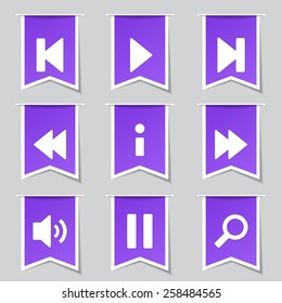 Multimedia Controller Label Vector Violet Icon Design Set