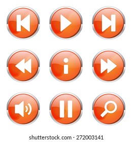 Multimedia Controller Orange Vector Button Icon Design Set