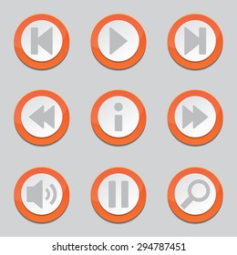 Multimedia Controller Orange Vector Button Icon Design Set