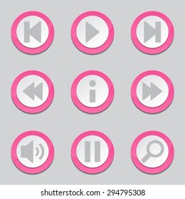 Multimedia Controller Pink Vector Button Icon Design Set