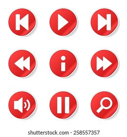 Multimedia Controller Red Vector Button Icon Design Set