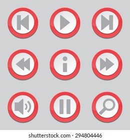 Multimedia Controller Red Vector Button Icon Design Set
