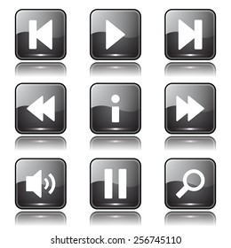 Multimedia Controller Square Vector Black Button Icon Design Set