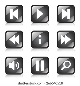 Multimedia Controller Square Vector Black Button Icon Design Set