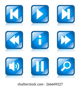 Multimedia Controller Square Vector Blue Icon Design Set