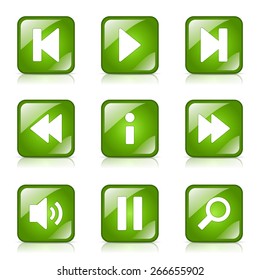 Multimedia Controller Square Vector Green Icon Design Set