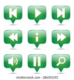 Multimedia Controller Square Vector Green Icon Design Set