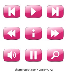 Multimedia Controller Square Vector Pink Icon Design Set