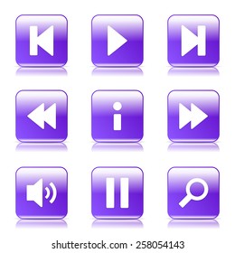 Multimedia Controller Square Vector Violet Icon Design Set