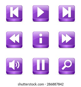 Multimedia Controller Square Vector Violet Icon Design Set