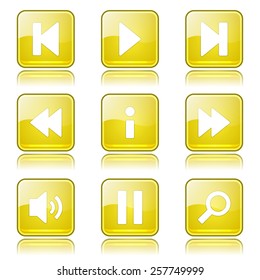 Multimedia Controller Square Vector Yellow Icon Design Set