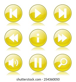 Multimedia Controller Yellow Vector Button Icon Design Set