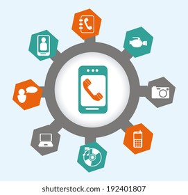 Multimedia design over blue background, vector illustration