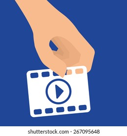 Multimedia design over blue background, vector illustration.