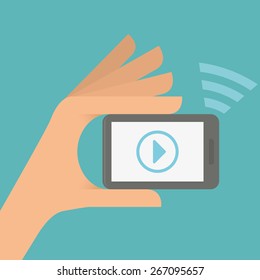 Multimedia design over blue background, vector illustration.