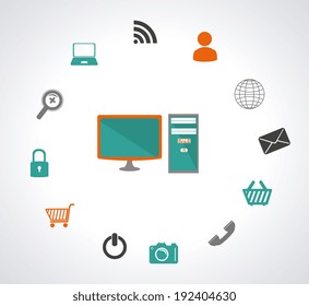 Multimedia design over gray background, vector illustration