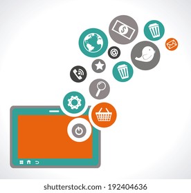 Multimedia design over gray background, vector illustration