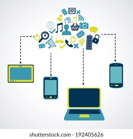 Multimedia design over gray background, vector illustration