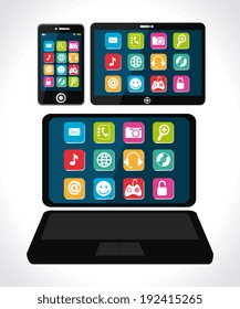 Multimedia design over gray background, vector illustration