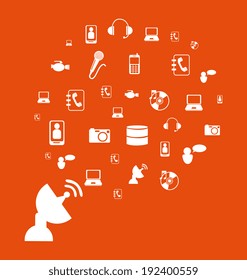Multimedia design over orange background, vector illustration