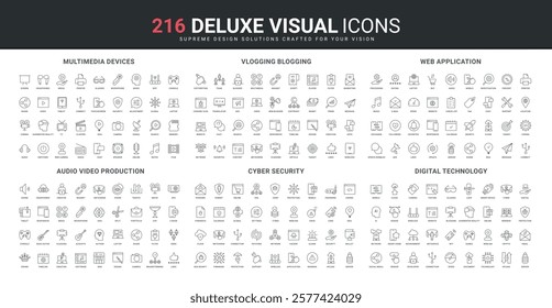 Multimedia devices and production of audio and video content, music and films line icon set. Internet security, online network protection, smart home thin black outline symbols vector illustration