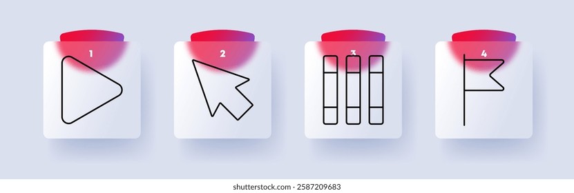 Multimedia and digital tools set icon. Play button, cursor pointer, equalizer, flag, media control, video streaming, settings, navigation