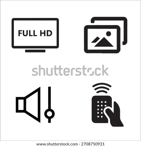Multimedia and Display Feature Icons: Full HD, Gallery, Remote, Volume