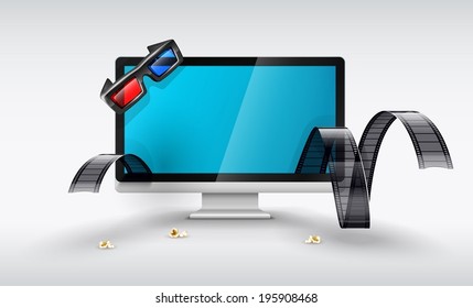 Multimedia display for online watching films. Eps10 vector illustration