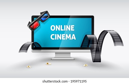 Multimedia Display For Online Watching Movies. Eps10 Vector Illustration
