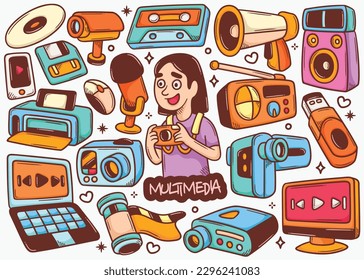 Multimedia Doodle Hand Drawn Color Vector Collection