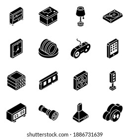 
Multimedia and Electronics Component Glyph Isometric Icons 