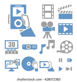 multimedia, entertainment icon set