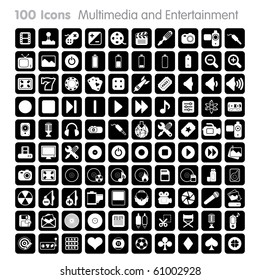 Multimedia and Entertainment Set of icons on white background in Adobe Illustrator EPS 8 format for multiple applications.